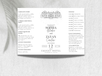 Minimalist Wedding Invitation Fold Card | Elegant Modern Wedding Timeline & Details | Printable or Printed Invite. WIB129