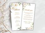 Elegant Floral Wedding Menu & Thank You Card Template | Printable Wedding Table Set | Minimalist White Flower Design.WI189