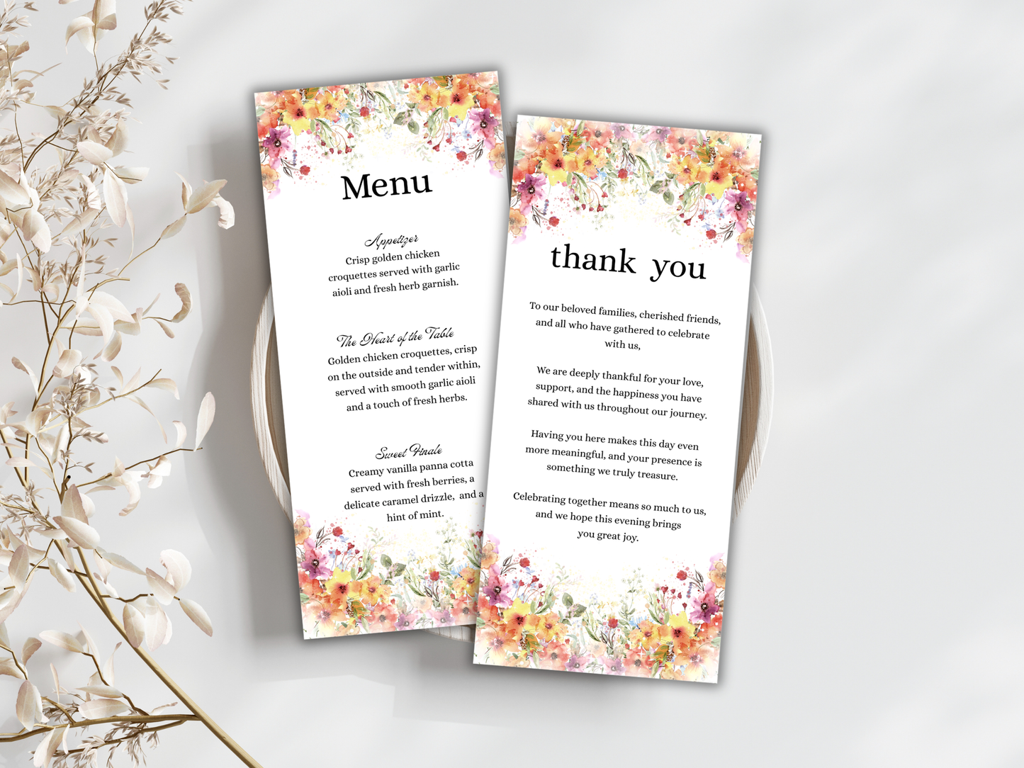 Wedding Thank you Card, Menu Card, Table Card. WI324