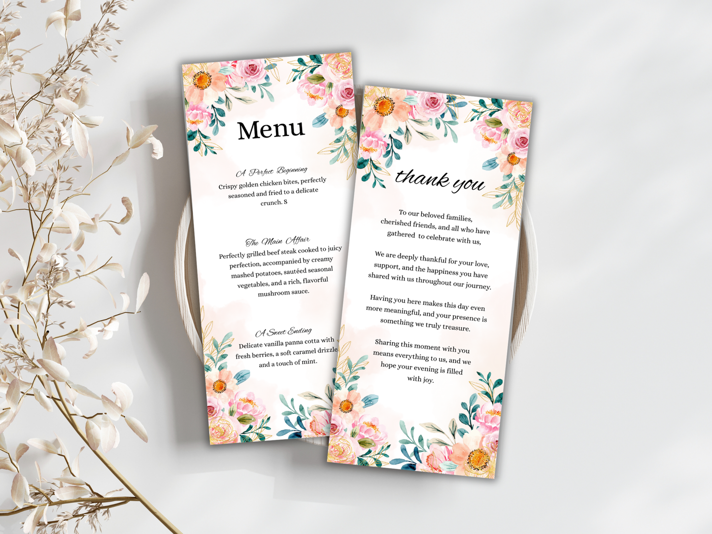 Wedding Thank you Card, Menu Card, Table Card. WI340