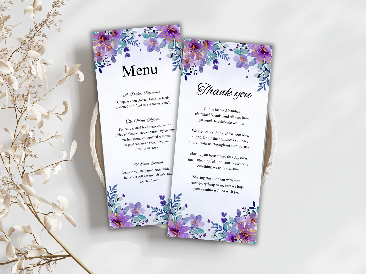 Wedding Thank you Card, Menu Card, Table Card. WI344