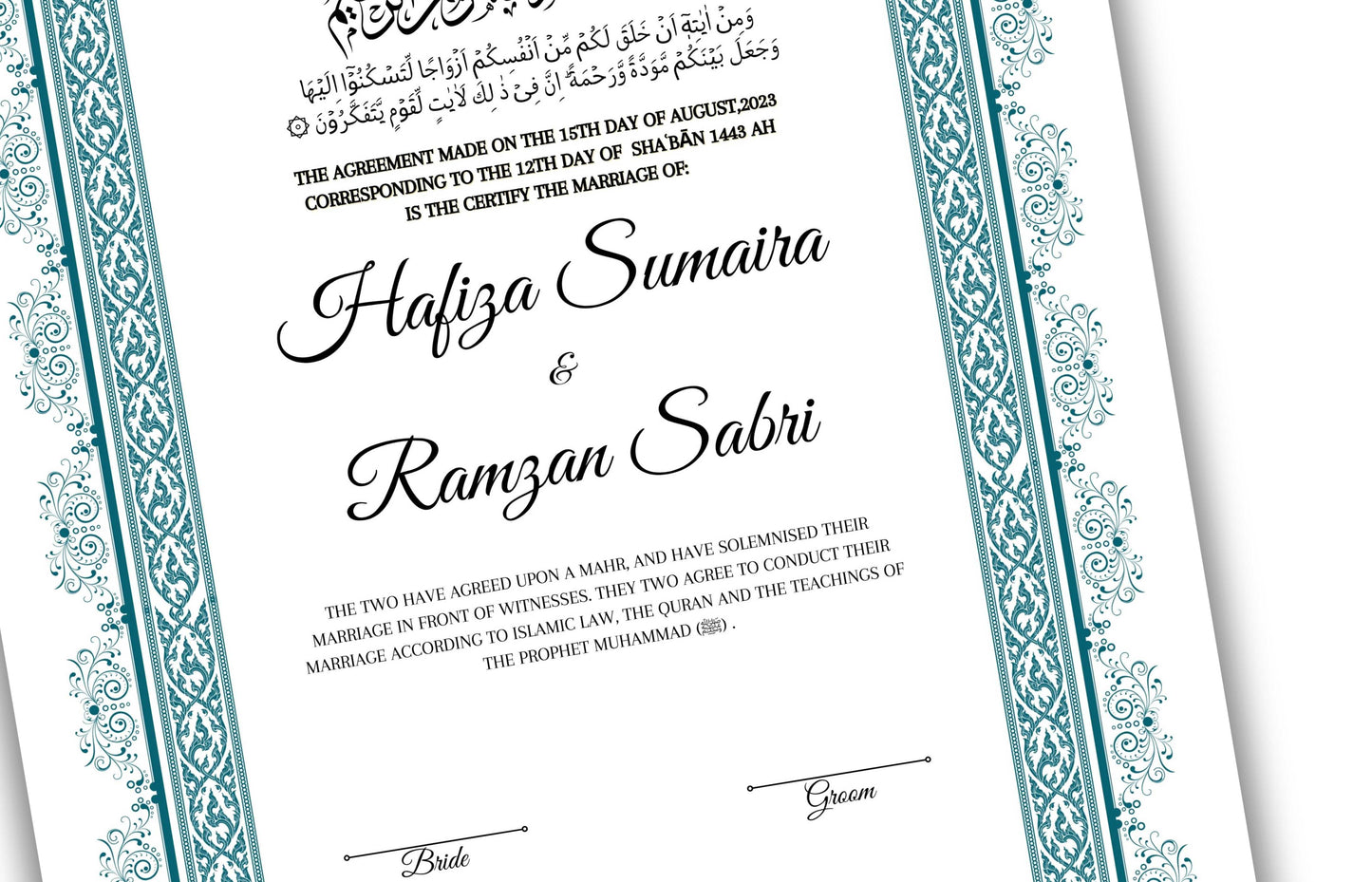 A4/A3 Nikkah Certificate, Digital Editable Template, Editable Nikkahnama,Muslim Wedding Certificate. NN124