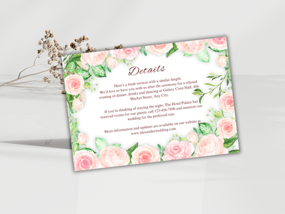 Wedding Invitation Bundle, RSVP, Thank You Card, Table Card, Menu Card, Reception Card, Details Card. WI262