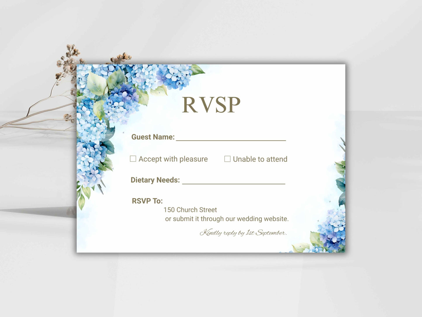 Wedding Invitation Set, RSVP, Dark Floral, Wedding Invitation, Details, Editable, Template, WI229