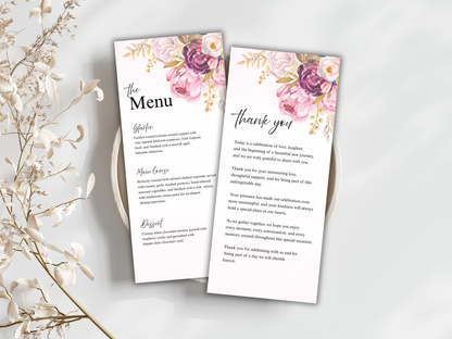 Elegant Reception Menu Template, Table, Thank you, Editable Templates MTC414