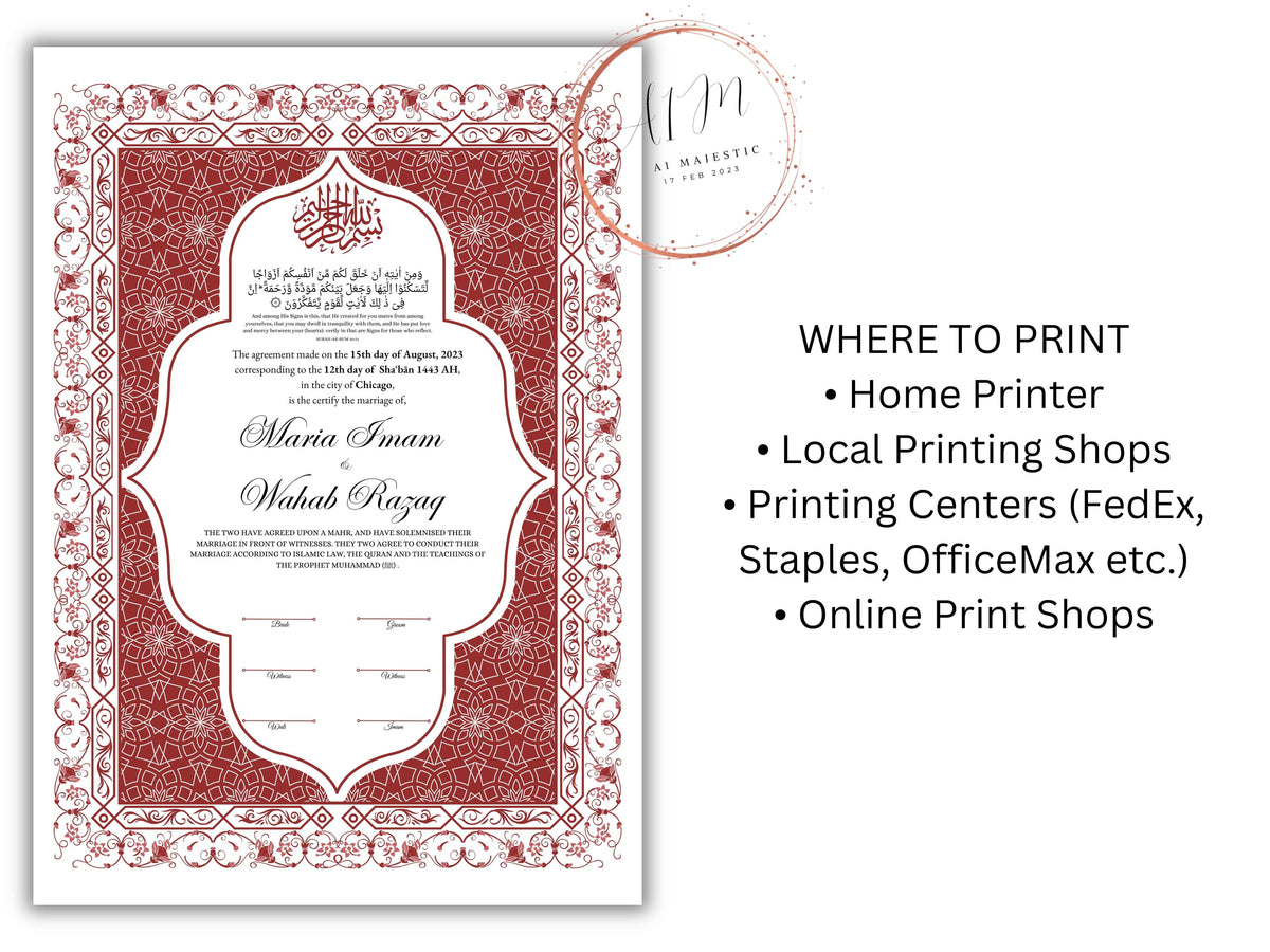 Nikkah Contract Template,Printable Nikkah Contract,Editable Nikkahnama, Muslim Wedding Certificate,Digital Download,Islamic Marriage. NN193