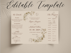 Floral Wedding Invitation Template | Folded Wedding Program & Details Card | Printable Rustic Boho Wedding Invite | Editable Template. WI176