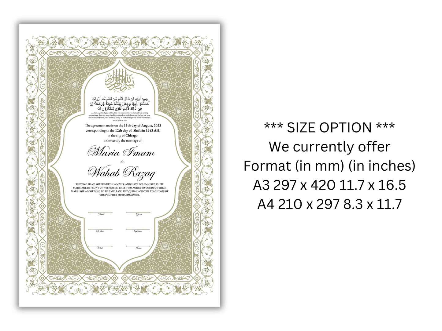 Nikkah Certificate Digital Download Personalized, Luxury Nikkah Contract, Islamic Wedding Contract, Personalized Muslim Wedding Gift. NN191