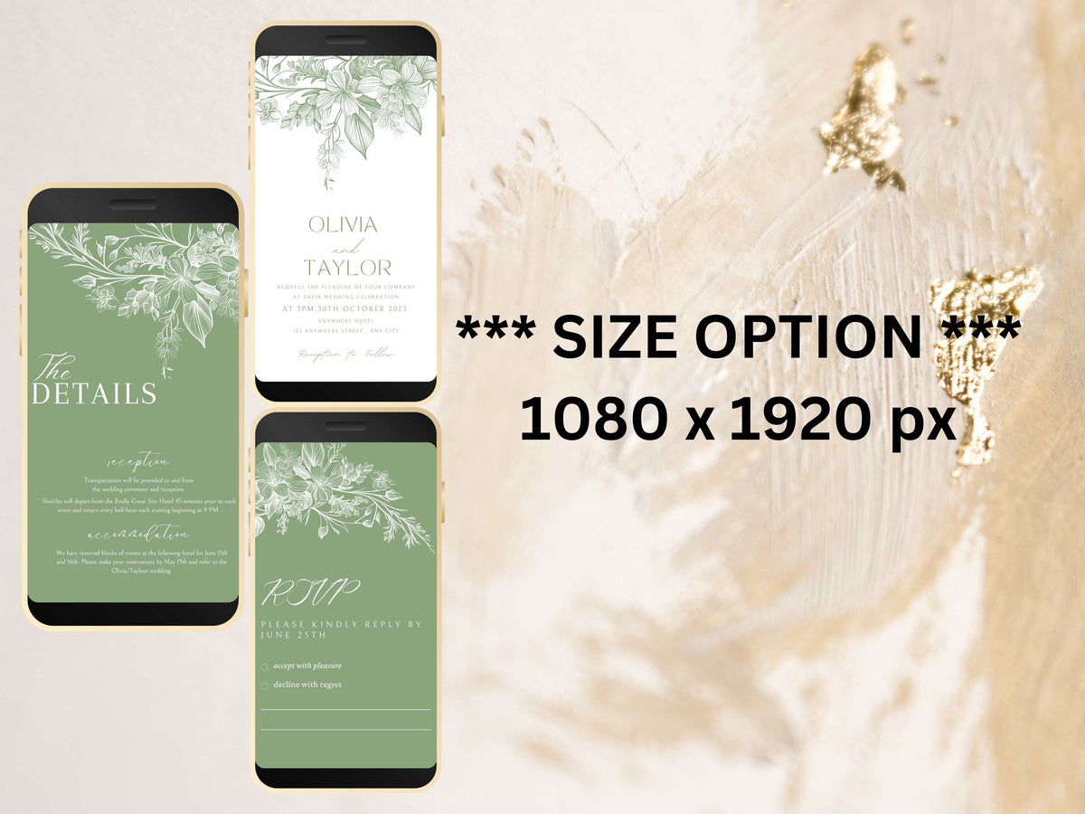 Sage Green Wedding Evite Template, Electronic Wedding Invitation, Sage Green Electronic Invitation, Text Message, Mobile Phone Invite. WEII0