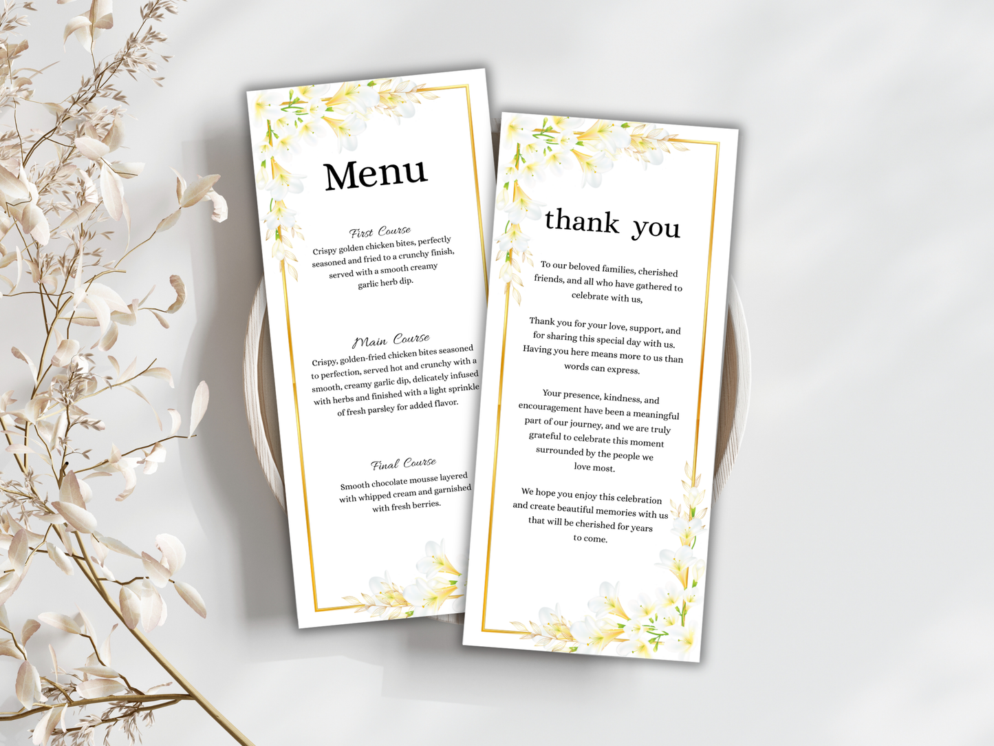 Wedding Thank you Card, Menu Card, Table Card. WI372