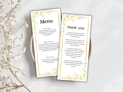 Wedding Thank you Card, Menu Card, Table Card. WI372