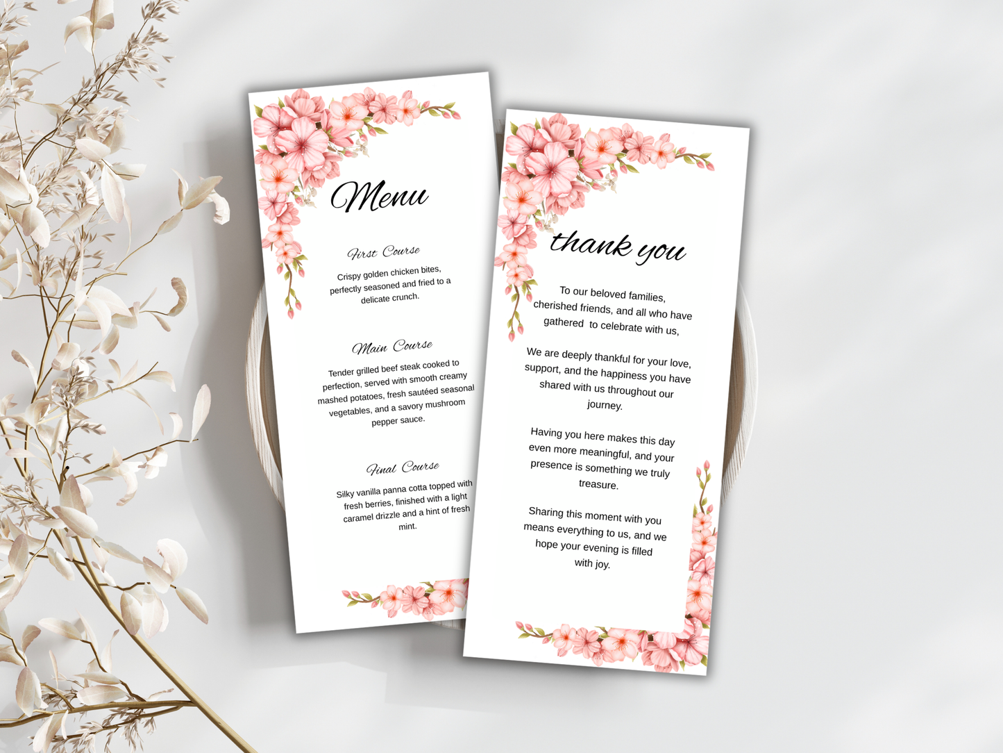 Wedding Thank you Card, Menu Card, Table Card. WI356