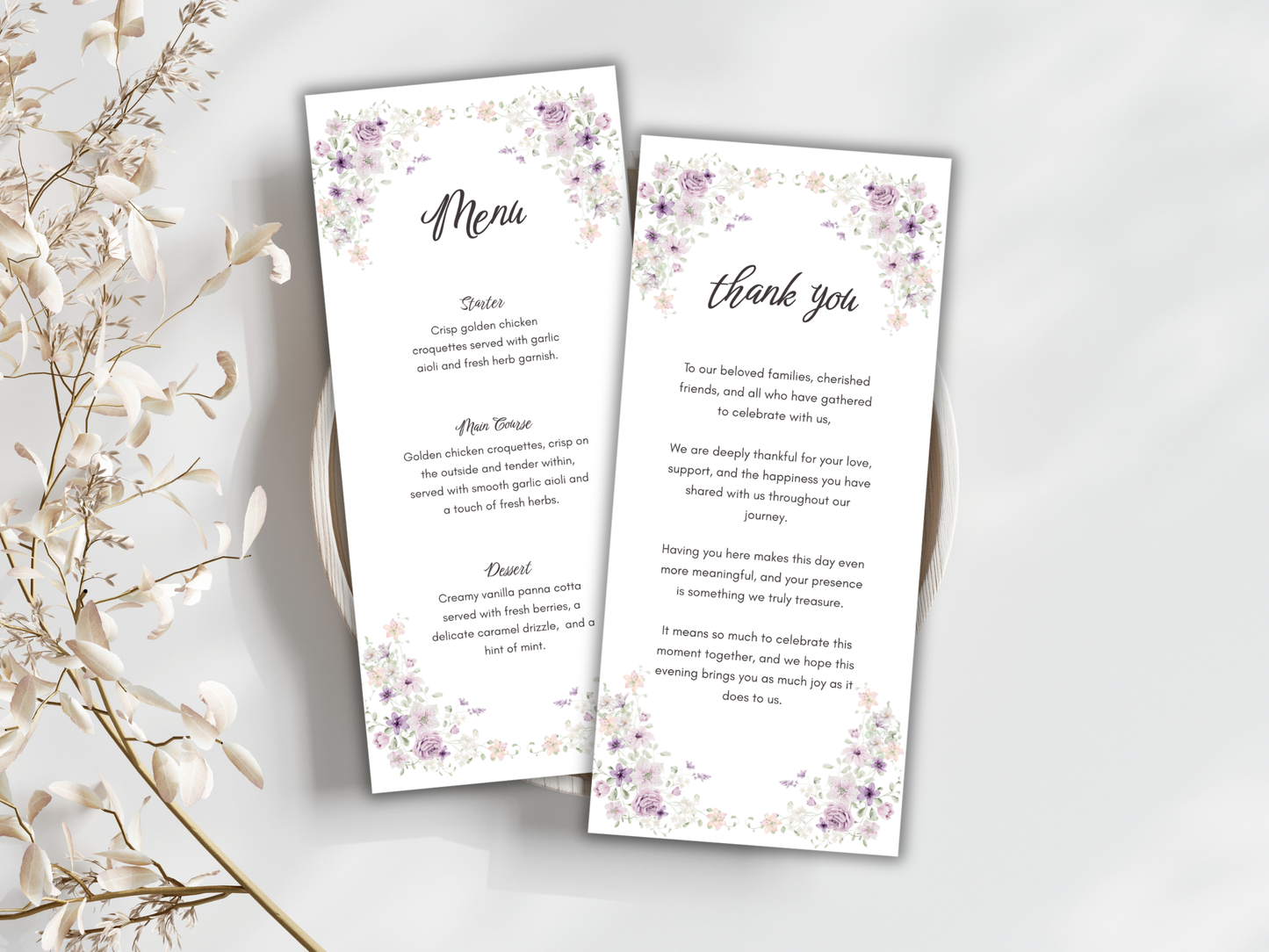 Wedding Thank you Card, Menu Card, Table Card. WI318