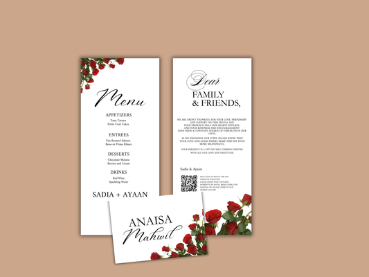 Wedding Menu Card Template, Table Card Thank you Card. WI265