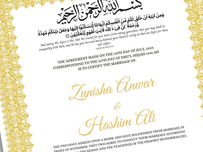 Nikkah Certificate Template, Traditional Islamic Wedding Agreement, Marriage Contract Wedding, Marriage Certificate Template, A4, A3. NN264