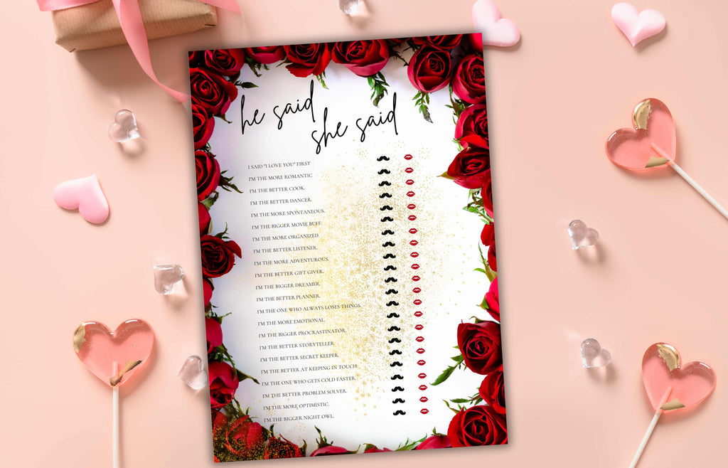Red Rose He Said She Said, Bridal Shower Game, Printable Bridal Shower, Floral Bridal Shower Editable Games, Red Rose Bridal Shower. WS54