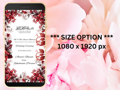 Muslim Wedding Invitation, RedCard Invite, Muslim E-Card, Animated Digital, Template, Digital Wedding Card, Floral Wedding Invitation. WEI28