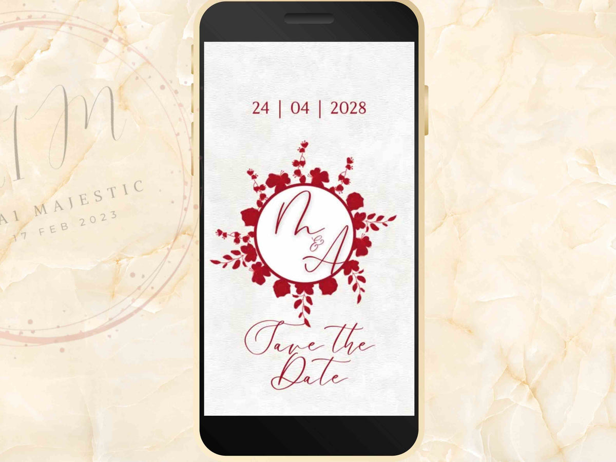 Red Rose Wedding Invitation Editable Digital , Animated Rose Floral Themed Invitation, RSVP Invite, Wedding Rose Invitation, WEI51 - A1 Majestic