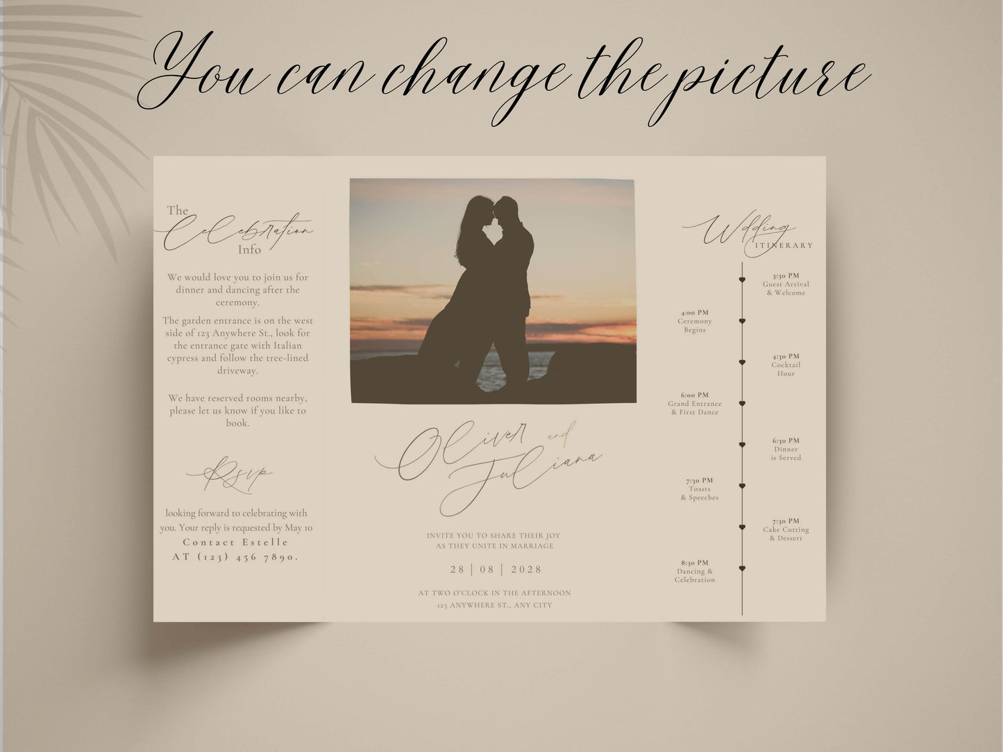 Modern Gatefold Wedding Invitation | Elegant Timeline Wedding Card | Minimalist Photo Wedding Invite | Custom Printable Template. WI137