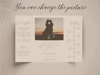 Modern Gatefold Wedding Invitation | Elegant Timeline Wedding Card | Minimalist Photo Wedding Invite | Custom Printable Template. WI137