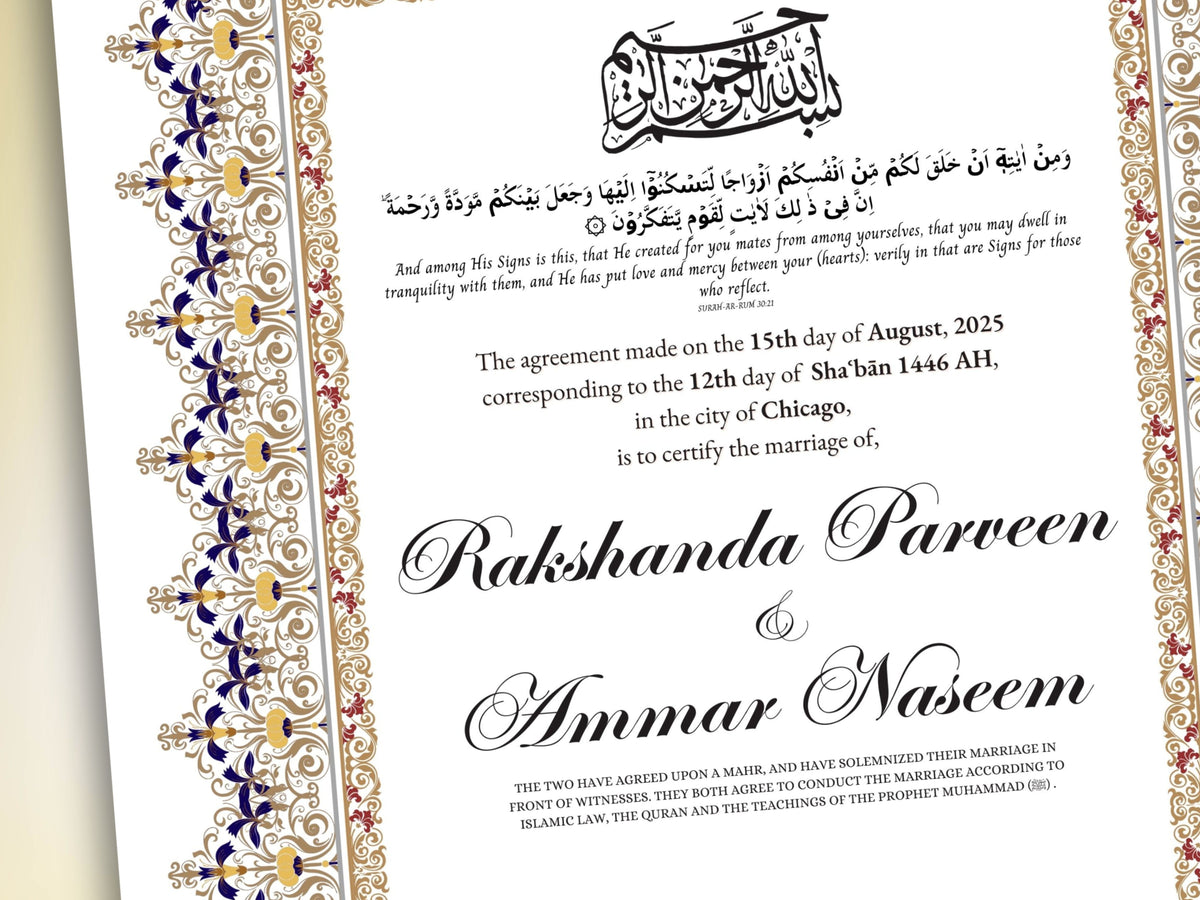 Nikkah Certificate Digital Download Personalised, A4, A3, Template, Editable, Nikkah Nama, Nikkah Contract, Muslim Contract. NN273