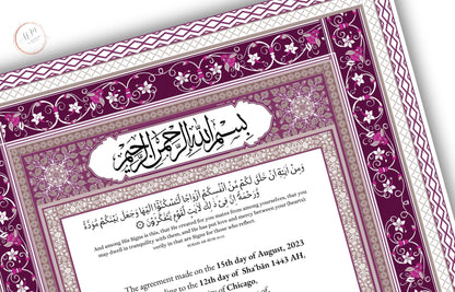 Nikkah Certificate Digital Download Personalized, Luxury Nikkah Contract, Islamic Wedding Contract, Personalized Muslim Wedding Gift. 174