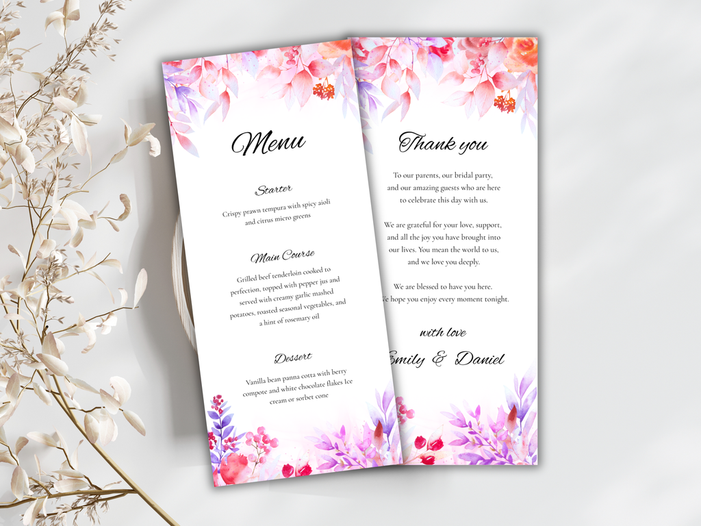 Wedding Menu Template, Thank You Card, Place Card. WI202