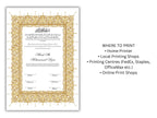 Gold Nikkah Certificate, A4/A3 Islamic Wedding Contract Template, Nikkah Nama, Muslim Marriage, Personalised Names, Quran Verse.NN201