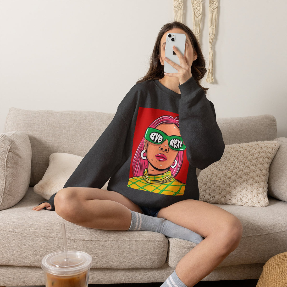 Graphic Sweatshirt — 'Bye Next' Retro Pop Art Girl Crewneck