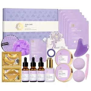 23 Pcs Mother's Day Gifts, Lavender Facial Skin Care Set, Bath and Body Gifts Basket for Women, Spa & Self-Care Kit, Sheet Mask, Present, Birthday, Christmas, Bridal Shower, Anniversary, Wife, Mom