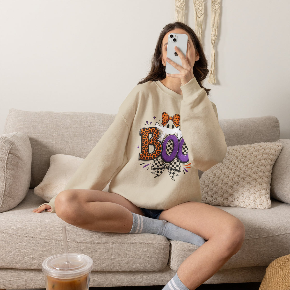 Boo Halloween Sweatshirt — Leopard & Purple Graphic Crewneck