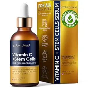 Vitamin C Serum for Face with Stem Cells Hyaluronic Acid Aloe Vera Vitamin E Anti-Aging Face Serum Supports Skin Health & Even Tone All Skin Types Cruelty Free (1 Oz) Made in USA