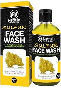 Sulfur Face Wash for Acne – All Natural Sulfur Facial Cleanser for Oily Skin, Breakouts – Healing Skincare Blend with Lemongrass Essential Oil – 4oz Mattifying Cleansing Soap Liquid, Made in USA