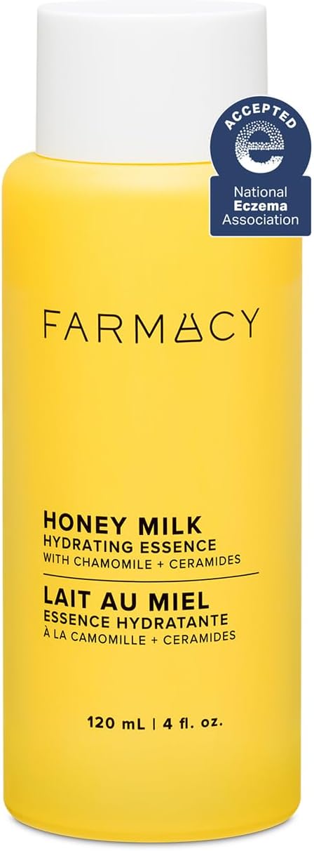 Farmacy Honey Milk Face Essence - Hydrating Milky Toner with Honey, Ceramides, Chamomile + Aloe - Helps Strengthen Skin Barrier + Replenish Moisture - Soothing + Calming Skincare (120ml)