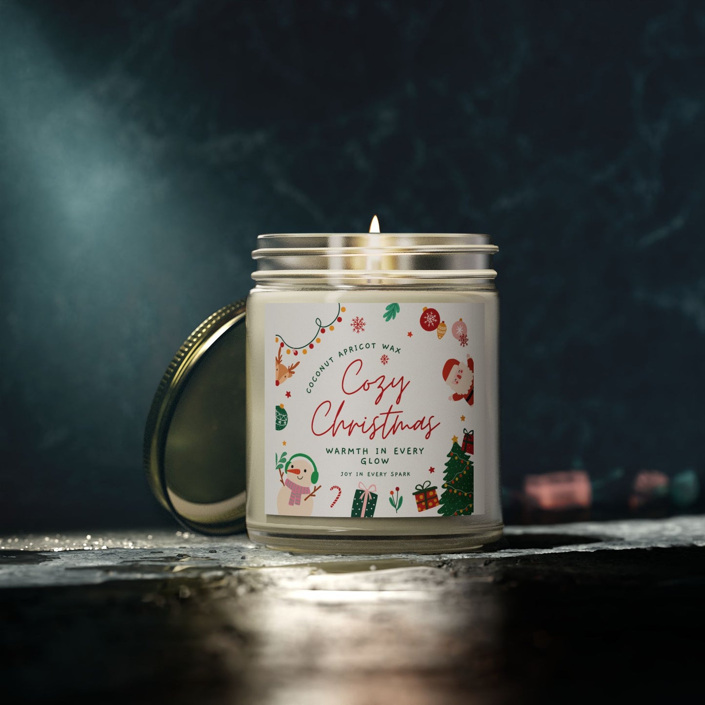 Christmas Scented Candles, Coconut Apricot Wax (4oz, 9oz)