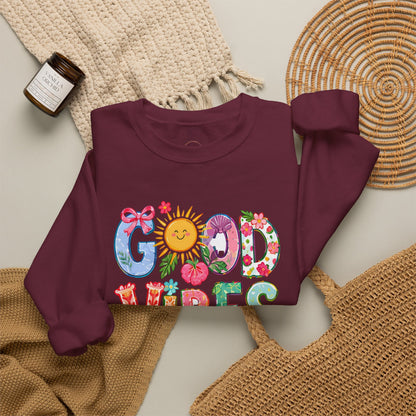 Good Vibes Floral Sweatshirt - Colorful Retro Sun Graphic Crewneck