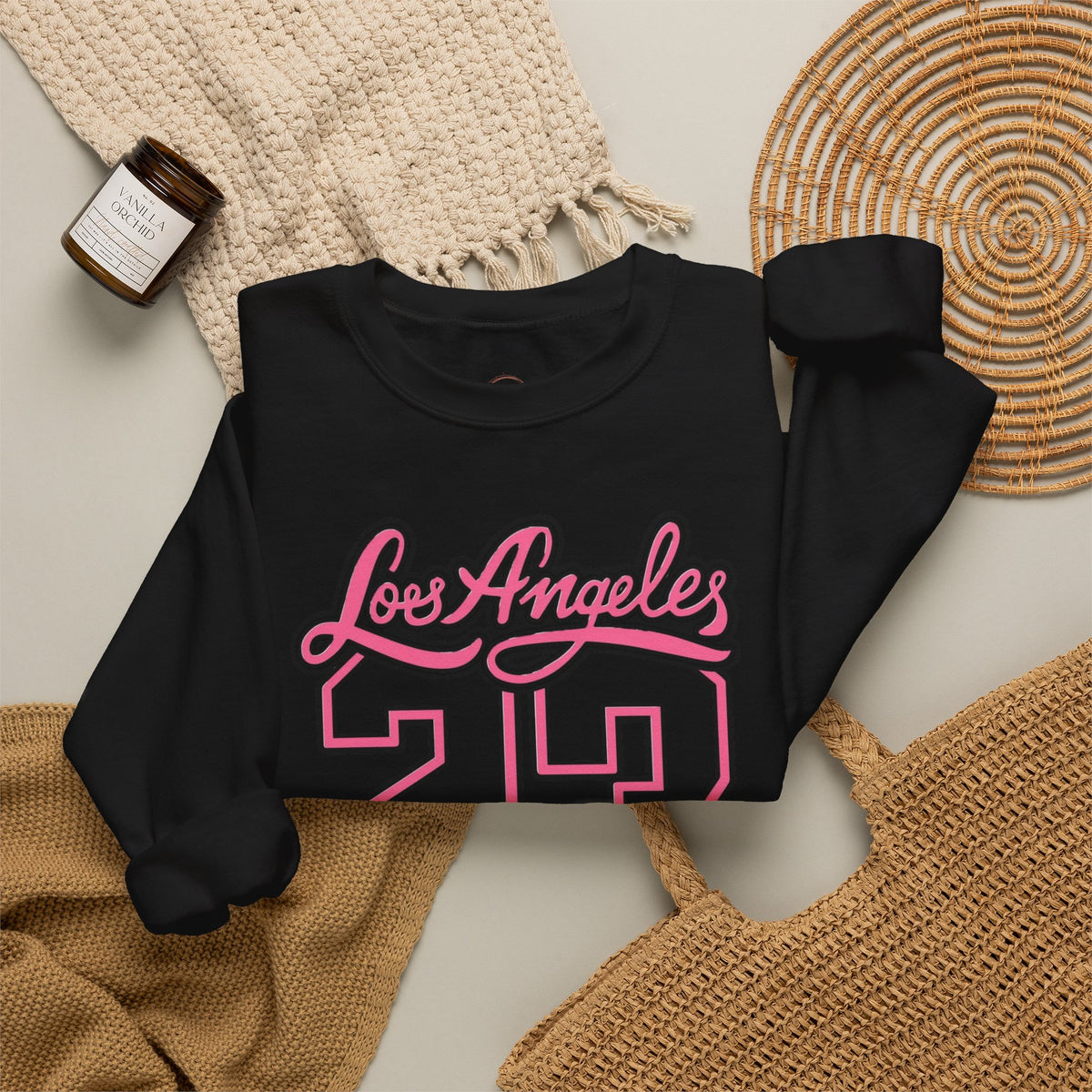 Los Angeles 23 Retro Crewneck Sweatshirt — Pink Varsity Style