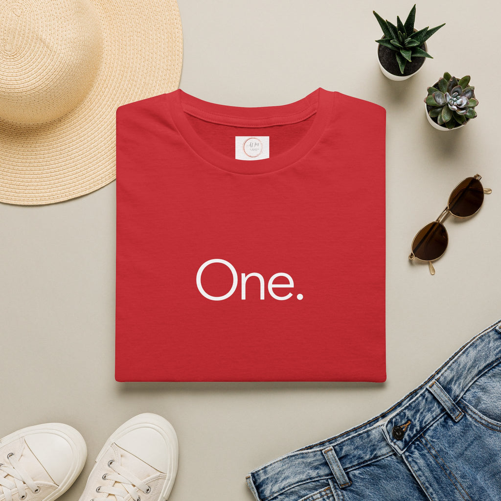 One. Minimalist Graphic Tee — Simple Typography Black T-Shirt