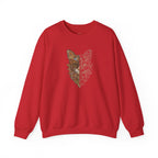 Cat Face Split Crewneck Sweatshirt – Half Realistic, Half Line Art Cat Design