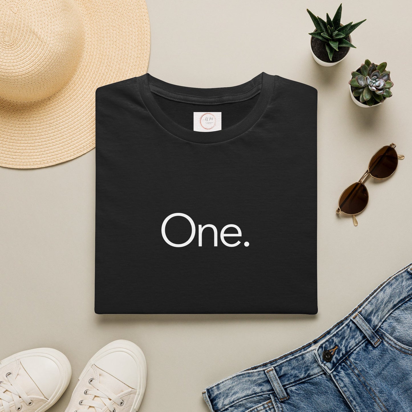 One. Minimalist Graphic Tee — Simple Typography Black T-Shirt