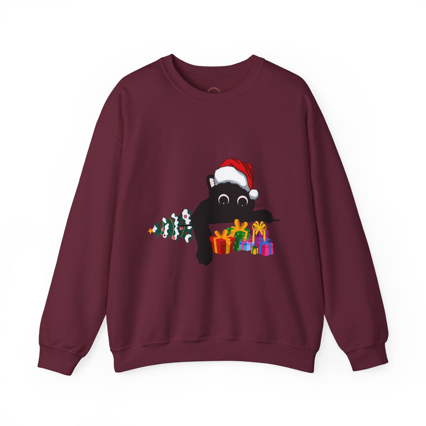 Christmas Cute Cat Sweatshirt Cat Lover Crew Neck Sweatshirt