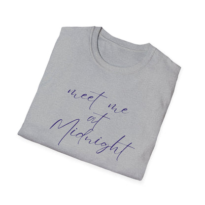 Midnight Rendezvous Unisex Softstyle T-Shirt, Midnight Meeting Tee, Moonlight Encounter Shirt, Late Night Date Top, Starry Sky Gift