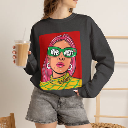 Graphic Sweatshirt — 'Bye Next' Retro Pop Art Girl Crewneck