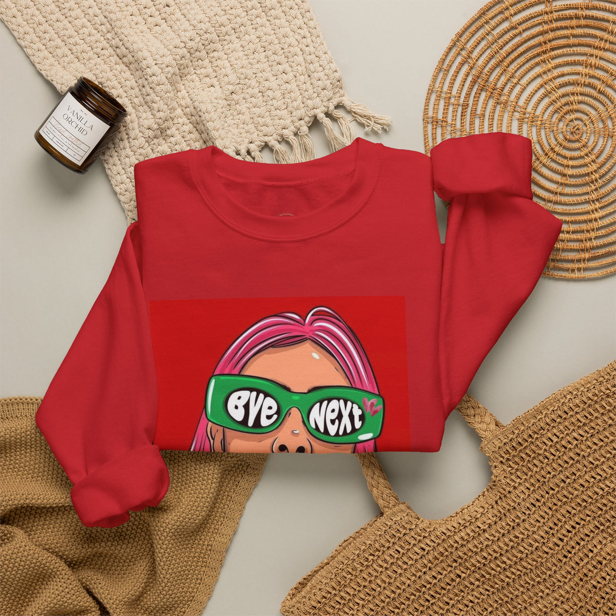 Graphic Sweatshirt — 'Bye Next' Retro Pop Art Girl Crewneck
