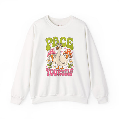 Peace Yourself Crewneck Sweatshirt — Retro Duck & Mushrooms Graphic