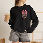 Crewneck Sweatshirt — Floral Heart Ornament with Pink Bow Holiday Design
