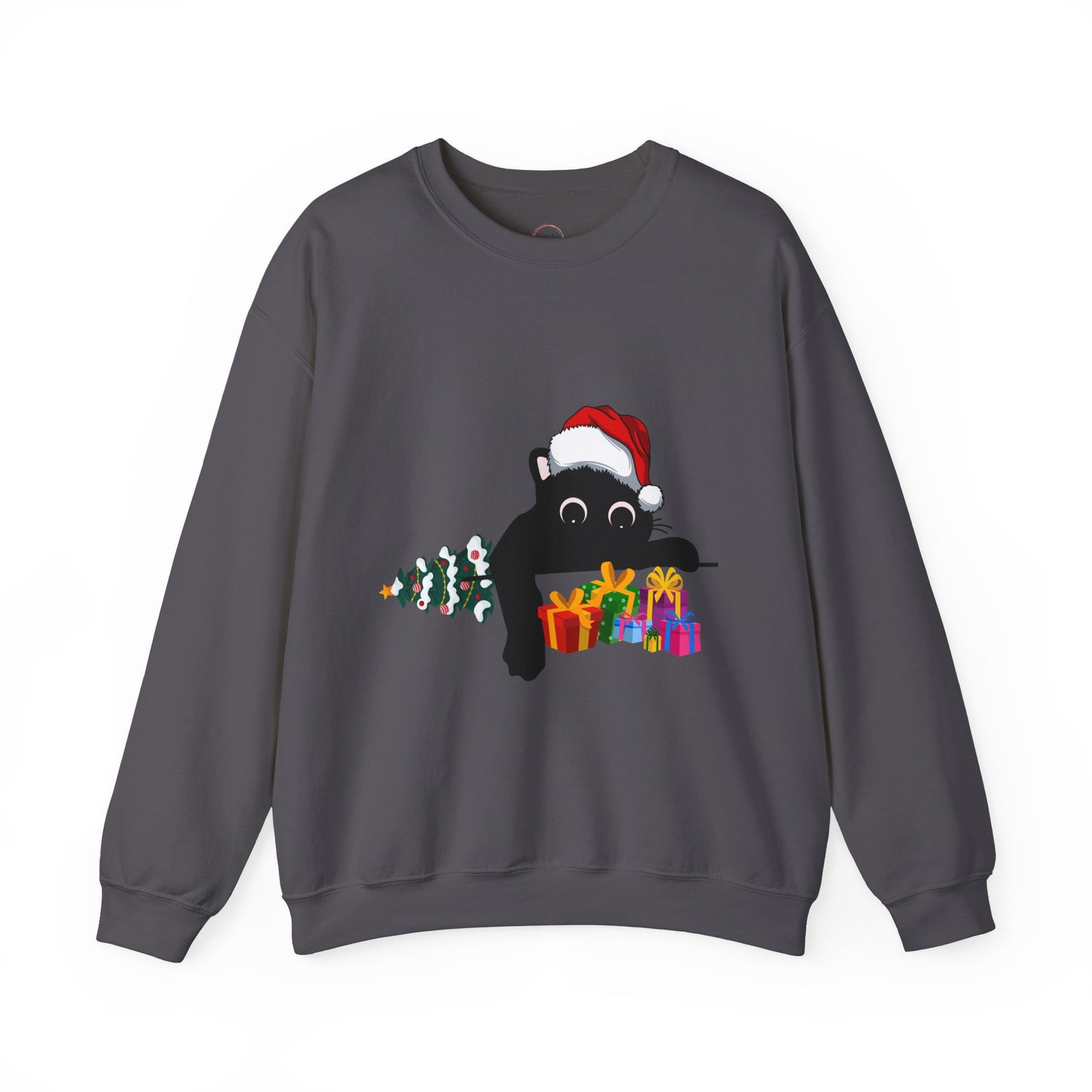 Christmas Cute Cat Sweatshirt Cat Lover Crew Neck Sweatshirt