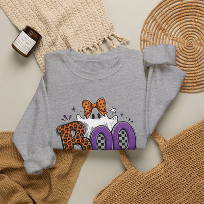 Boo Halloween Sweatshirt — Leopard & Purple Graphic Crewneck
