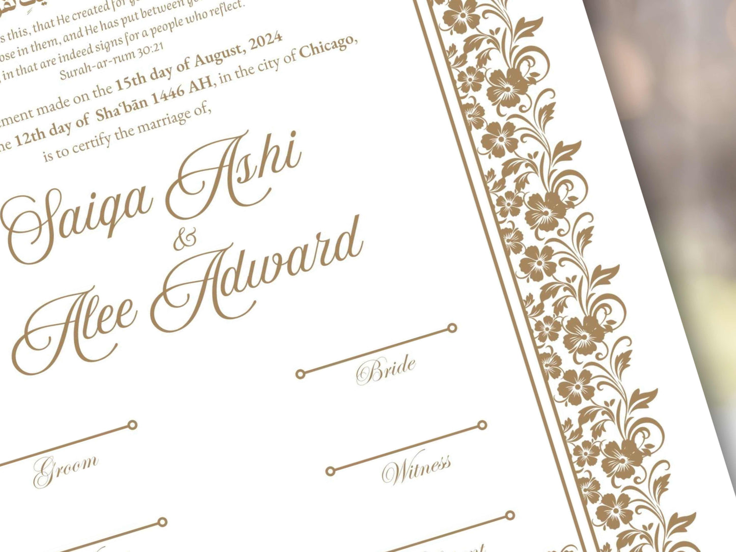 Nikkah Certificate Digital Download Personalised, A4, A3, Nikkah Template, Instat Download. NN281