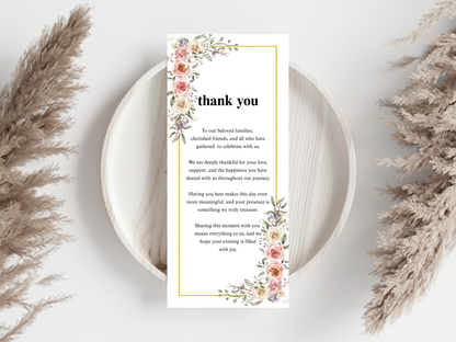Wedding Thank you Card, Menu Card, Table Card. WI352